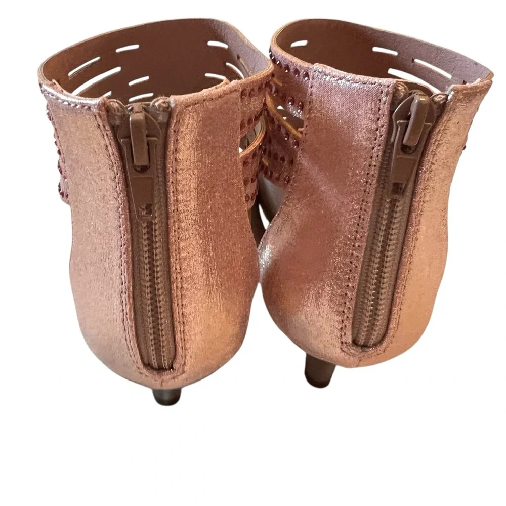 Girls Dress Shoes Low Heel Rhinestone Dance Wedding Pink Rose Gold Size 6 Girls